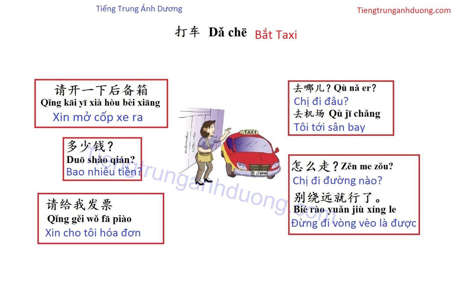 Học tiếng trung mẫu câu sử dụng bắt taxi