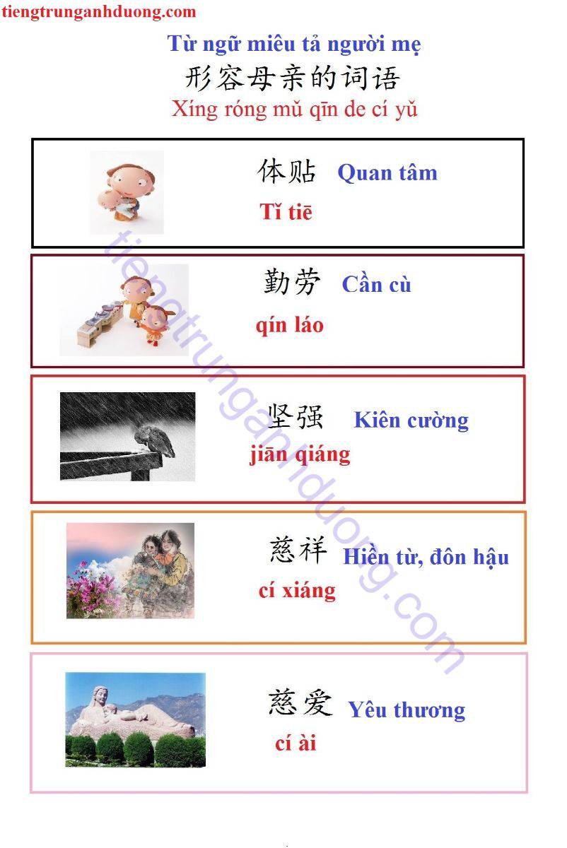 Từ ngữ miêu tả người mẹ bằng tiếng Trung